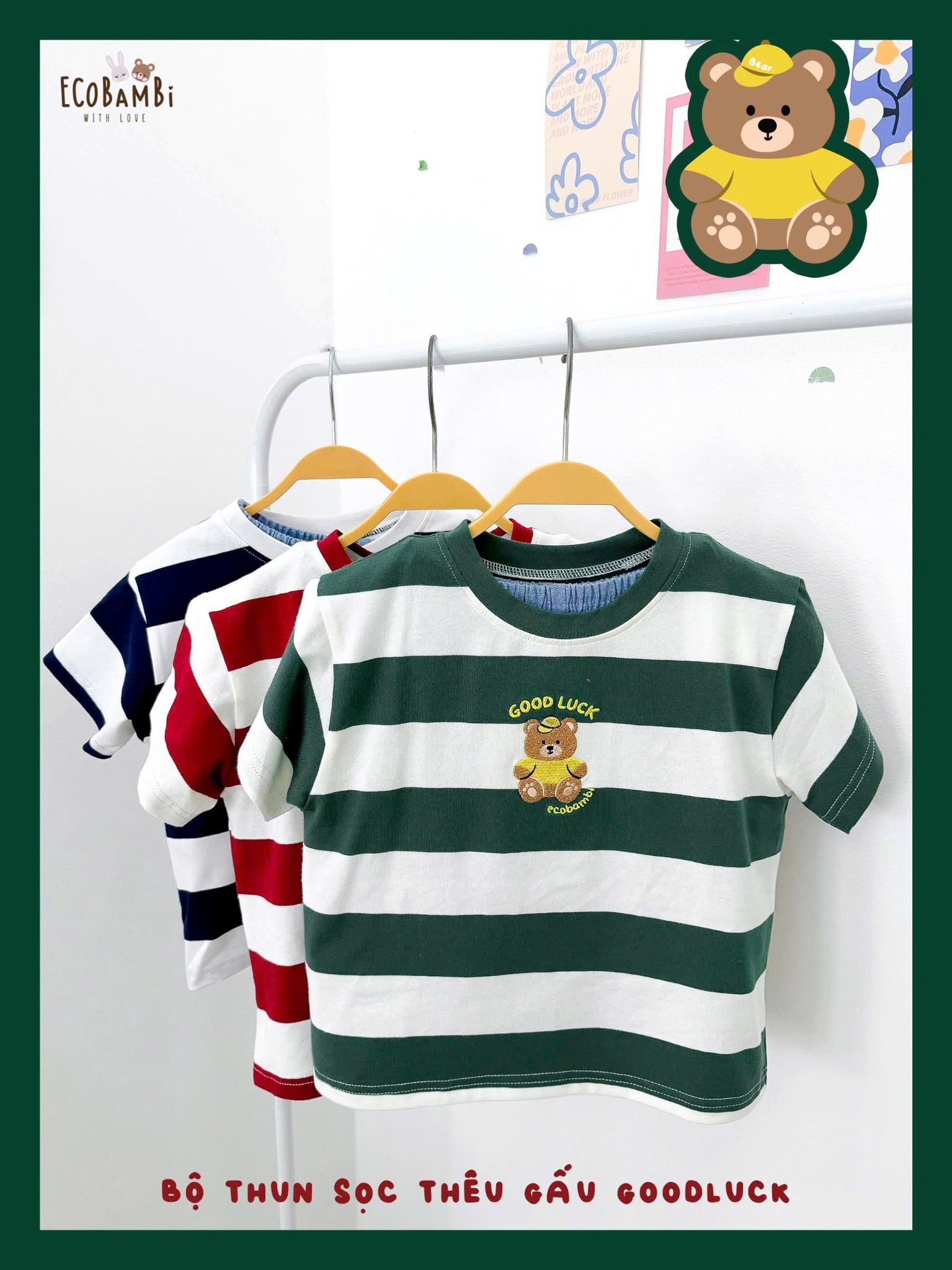  Bộ áo thun sọc phối quần shorts unisex ECOBAMBI - 8935334002241 