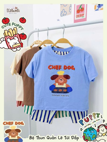  Bộ quần thô sọc đắp túi phối áo thun unisex ECOBAMBI - 8935334002234 