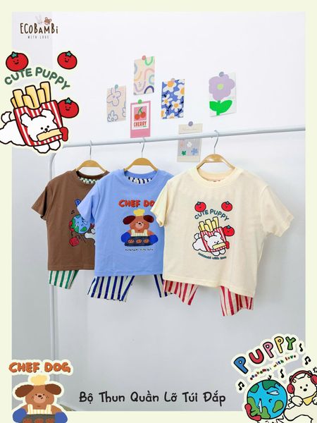  Bộ quần thô sọc đắp túi phối áo thun unisex ECOBAMBI - 8935334002234 