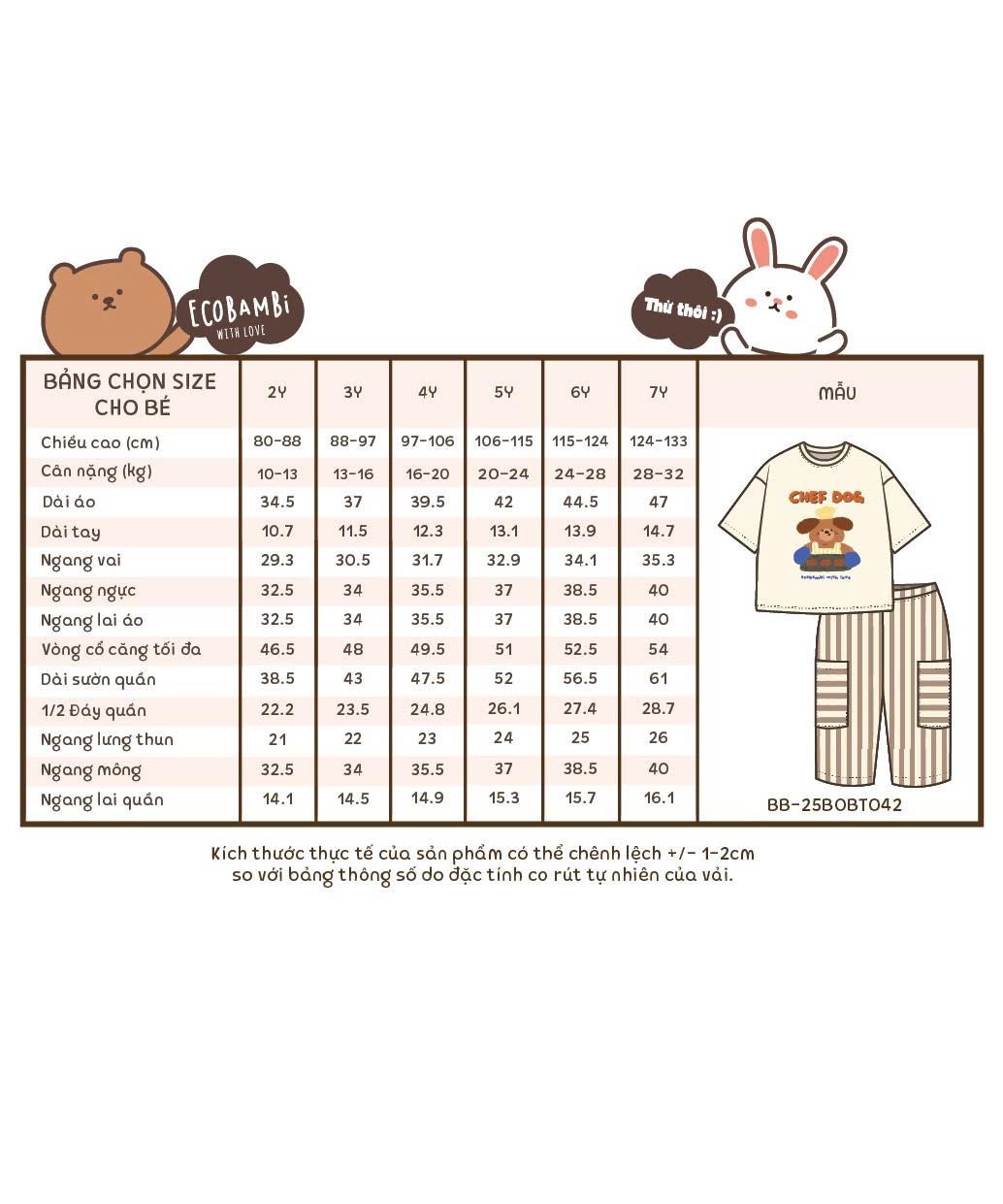  Bộ quần thô sọc đắp túi phối áo thun unisex ECOBAMBI - 8935334002234 