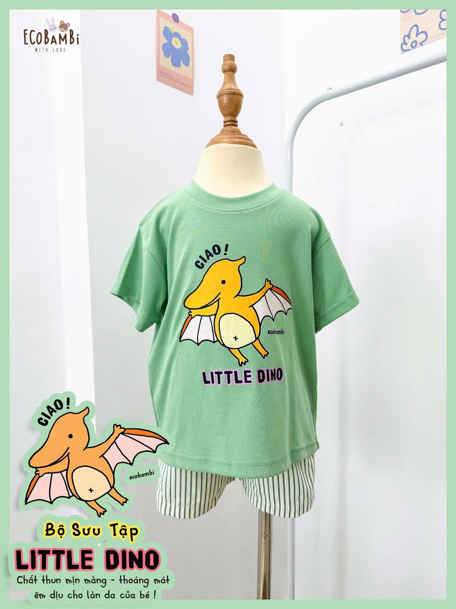 Bộ khủng long cute quần shorts unisex ECOBAMBI - 8935334002258 