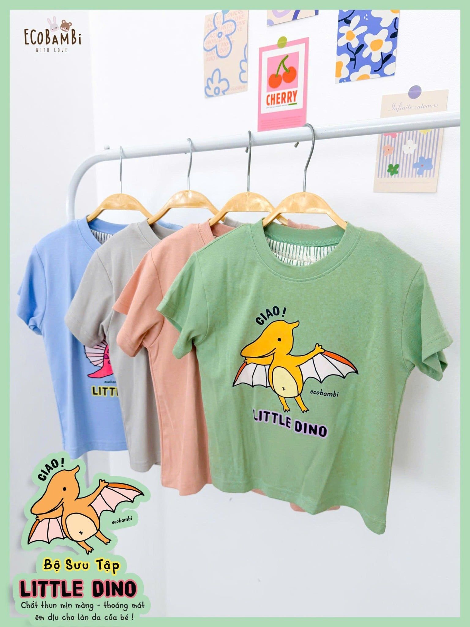  Bộ khủng long cute quần shorts unisex ECOBAMBI - 8935334002258 