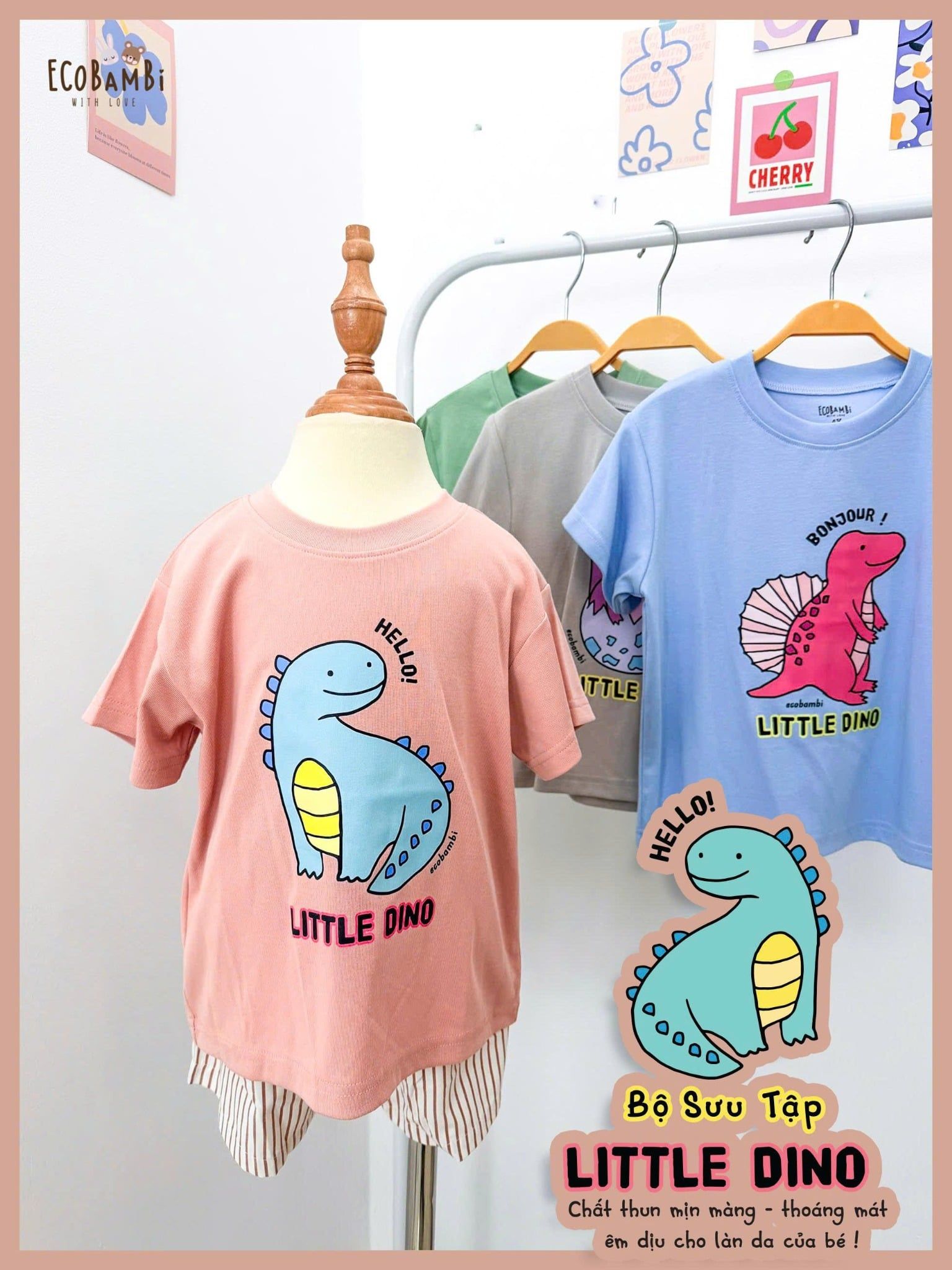  Bộ khủng long cute quần shorts unisex ECOBAMBI - 8935334002258 