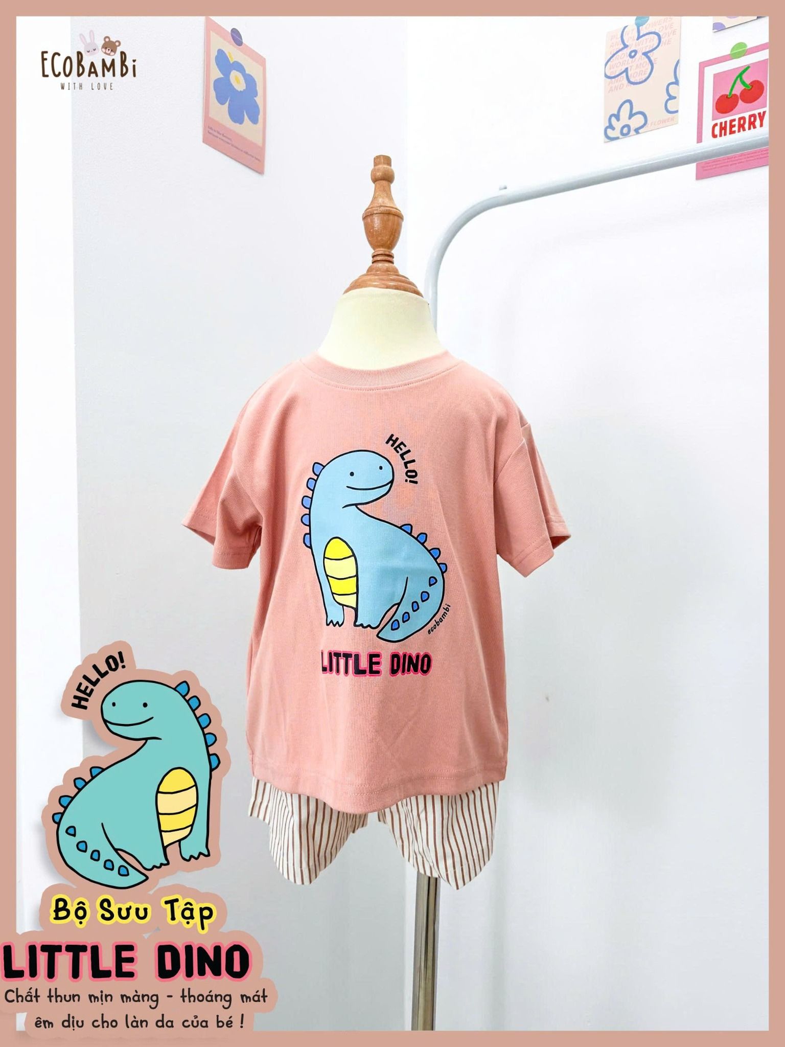  Bộ khủng long cute quần shorts unisex ECOBAMBI - 8935334002258 