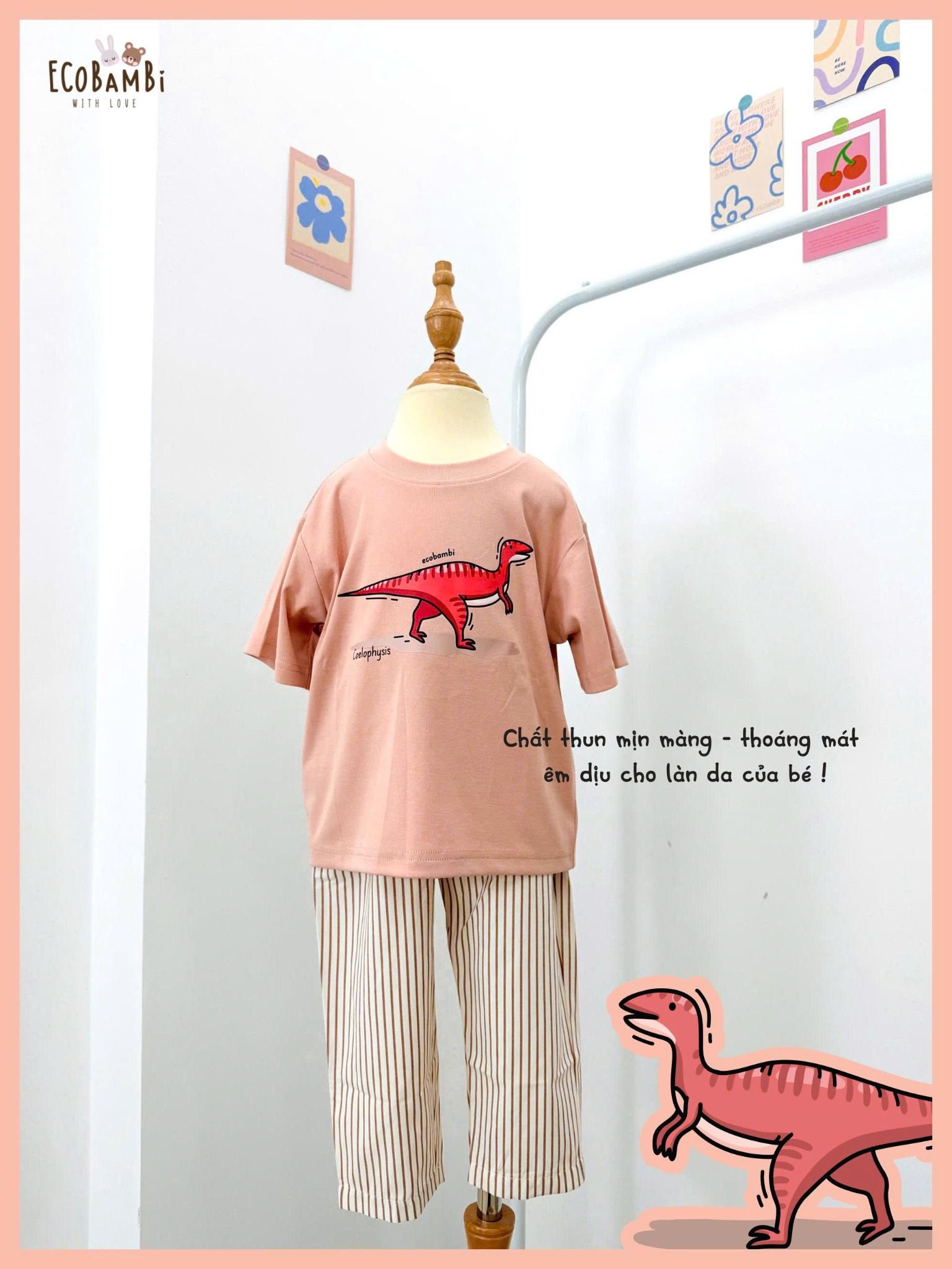  Bộ thun khủng long thun mịn - quần thô lửng bé trai ECOBAMBI - 8935334002265 