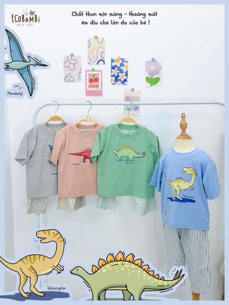  Bộ thun khủng long thun mịn - quần thô lửng bé trai ECOBAMBI - 8935334002265 