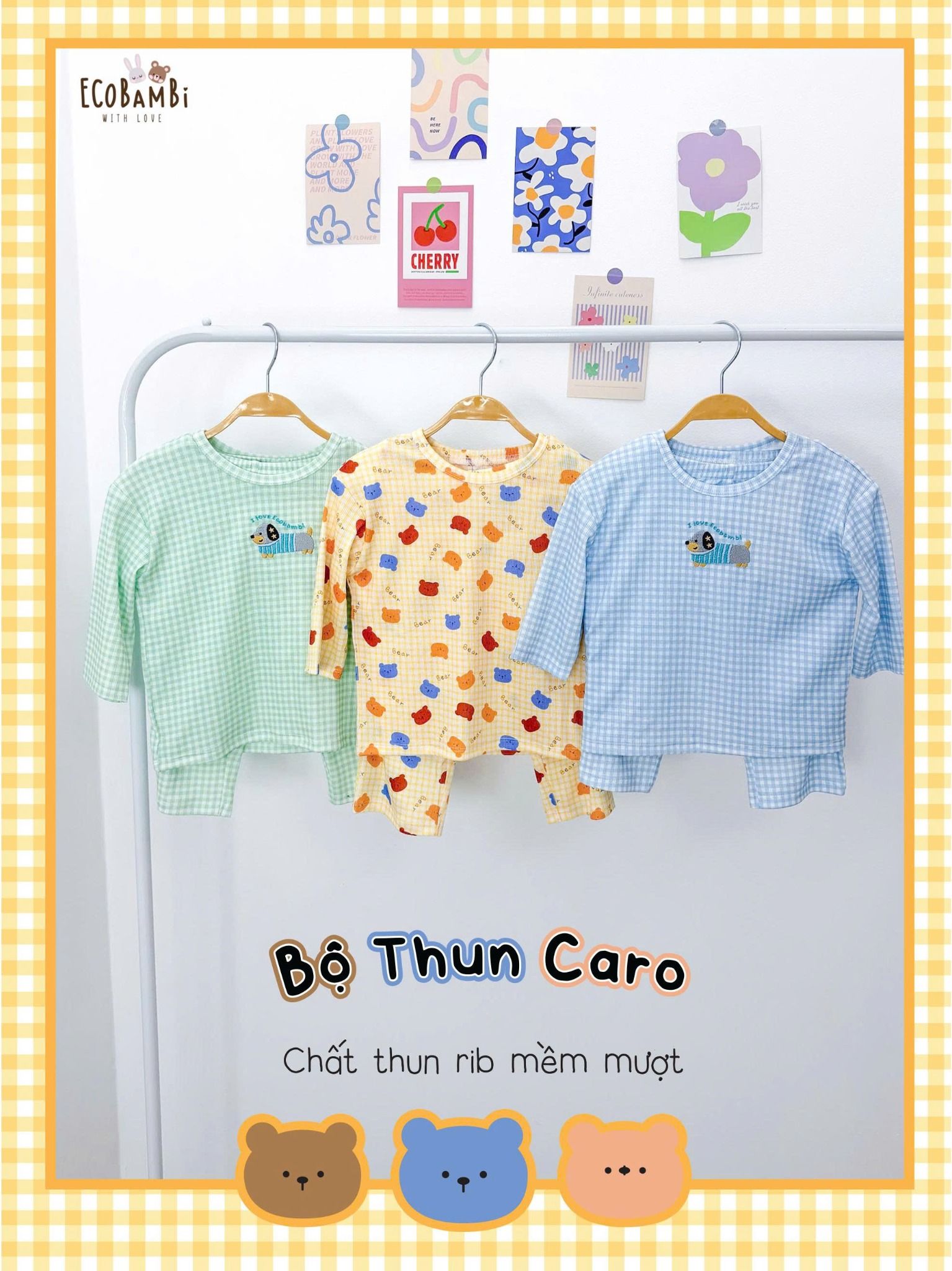  Bộ thun rib cotton họa tiết tay lỡ - quần lửng bé gái ECOBAMBI - 8935334002166 
