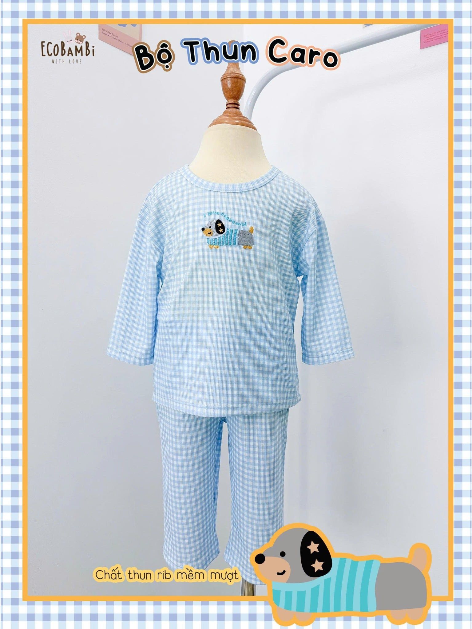  Bộ thun rib cotton họa tiết tay lỡ - quần lửng bé gái ECOBAMBI - 8935334002166 