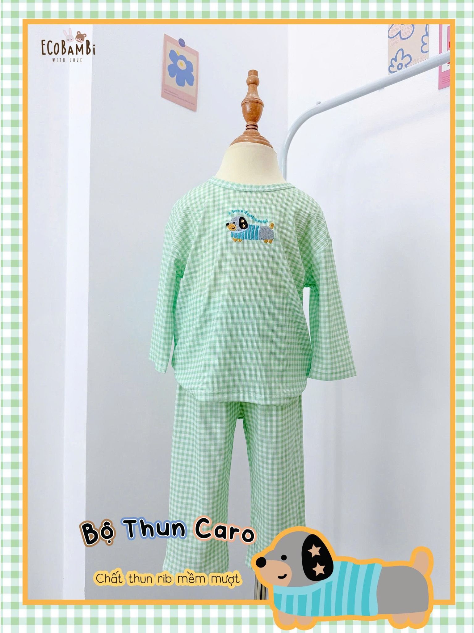  Bộ thun rib cotton họa tiết tay lỡ - quần lửng bé gái ECOBAMBI - 8935334002166 
