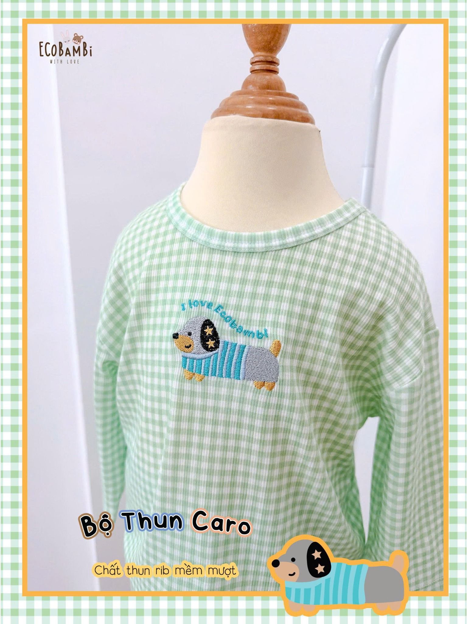  Bộ thun rib cotton họa tiết tay lỡ - quần lửng bé gái ECOBAMBI - 8935334002166 