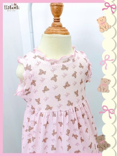  Đầm thun jacquard sát nách phối bèo bé gái ECOBAMBI - BB-24DAMBG041 - 8935334001848 