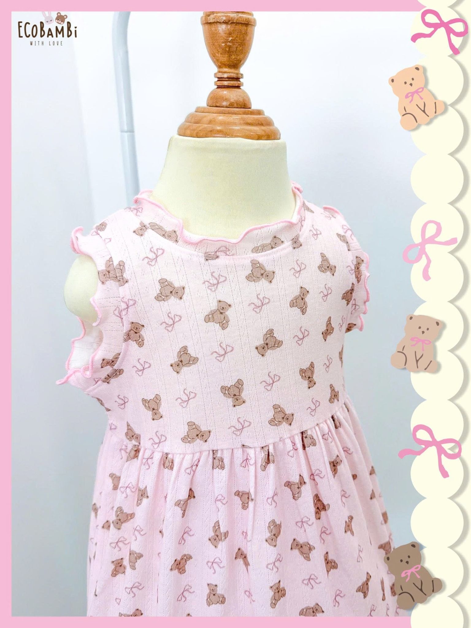  Đầm thun jacquard sát nách phối bèo bé gái ECOBAMBI - BB-24DAMBG041 - 8935334001848 