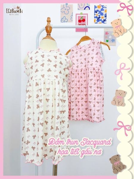  Đầm thun jacquard sát nách phối bèo bé gái ECOBAMBI - BB-24DAMBG041 - 8935334001848 