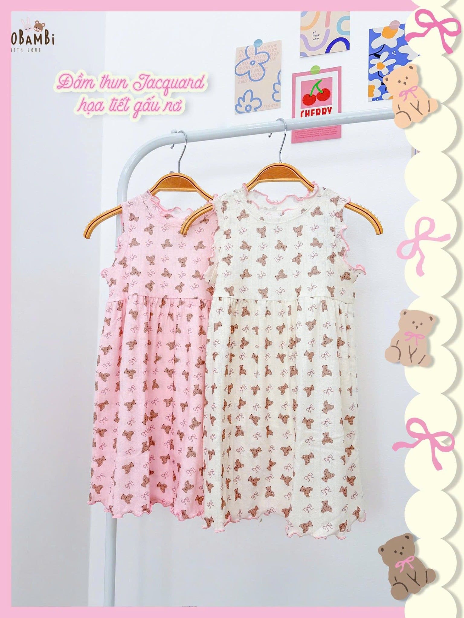  Đầm thun jacquard sát nách phối bèo bé gái ECOBAMBI - BB-24DAMBG041 - 8935334001848 