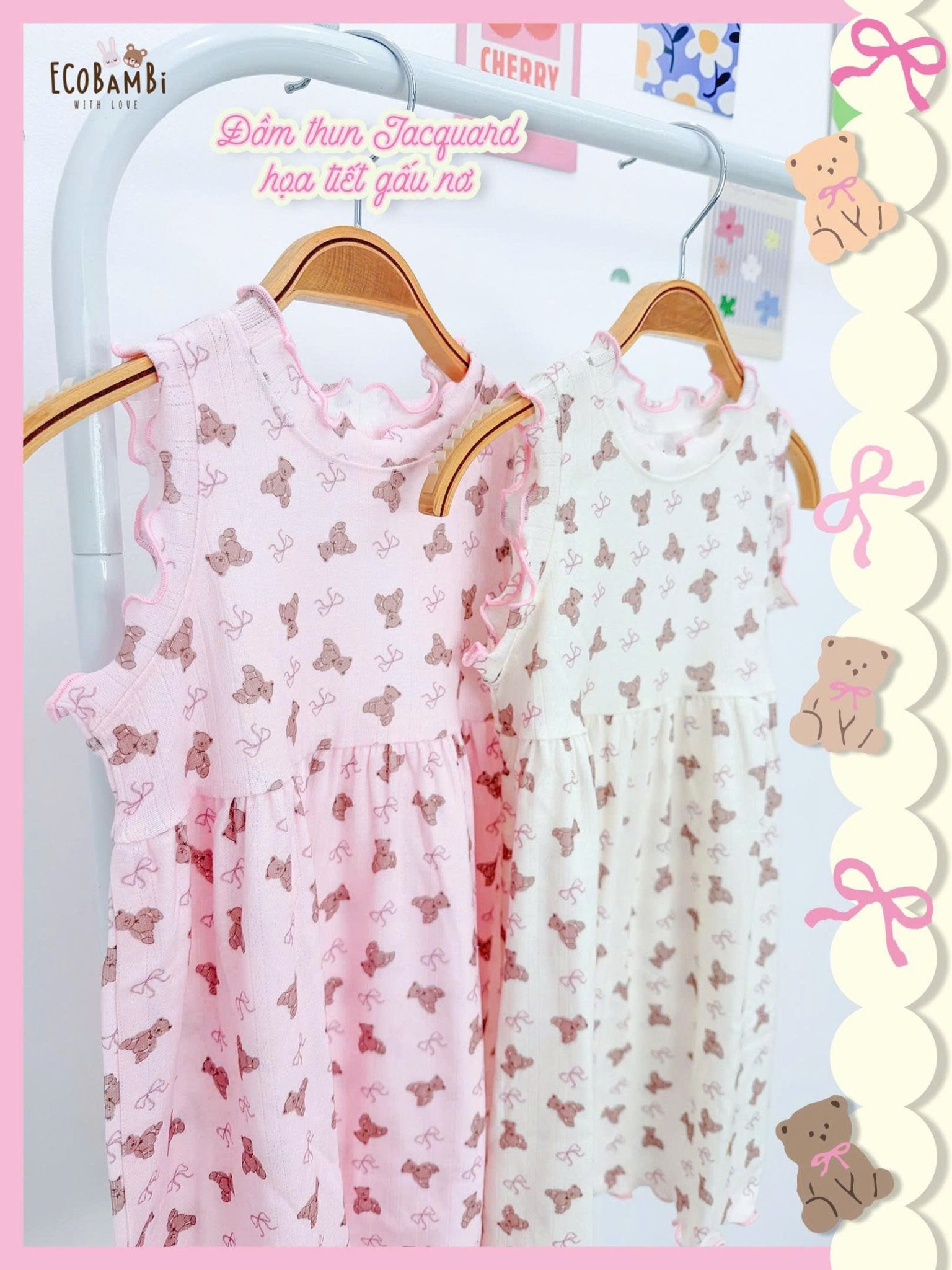  Đầm thun jacquard sát nách phối bèo bé gái ECOBAMBI - BB-24DAMBG041 - 8935334001848 
