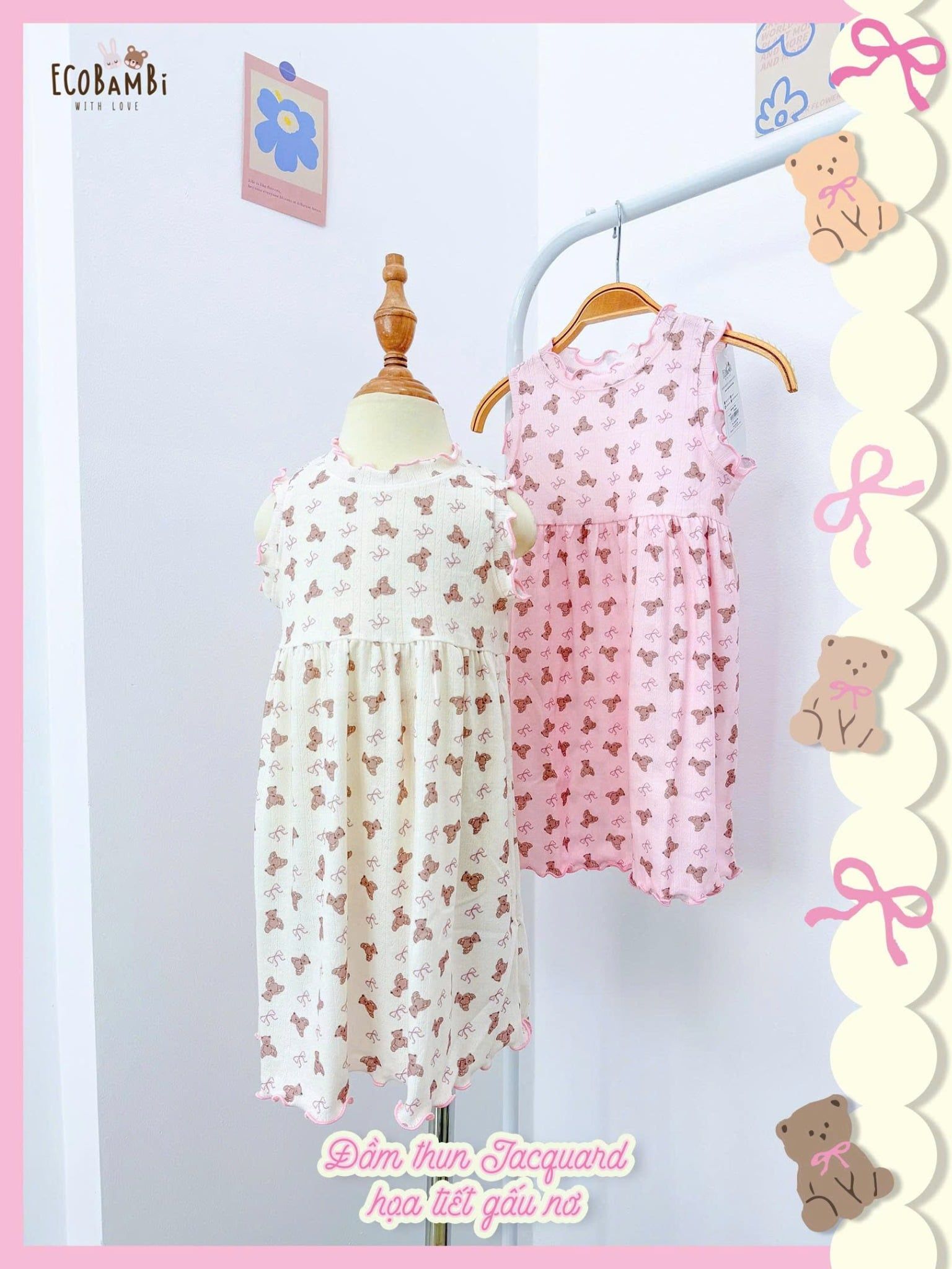  Đầm thun jacquard sát nách phối bèo bé gái ECOBAMBI - BB-24DAMBG041 - 8935334001848 
