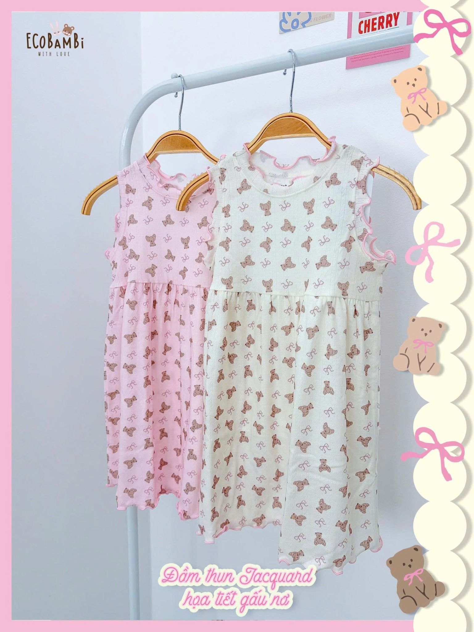  Đầm thun jacquard sát nách phối bèo bé gái ECOBAMBI - BB-24DAMBG041 - 8935334001848 
