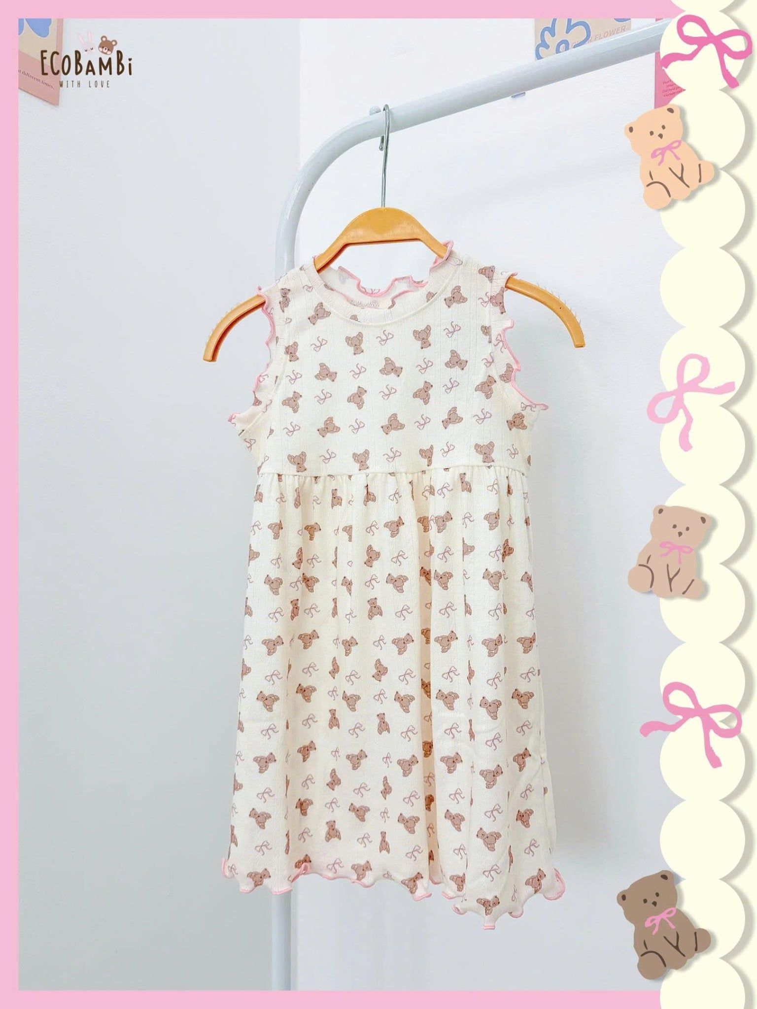  Đầm thun jacquard sát nách phối bèo bé gái ECOBAMBI - BB-24DAMBG041 - 8935334001848 