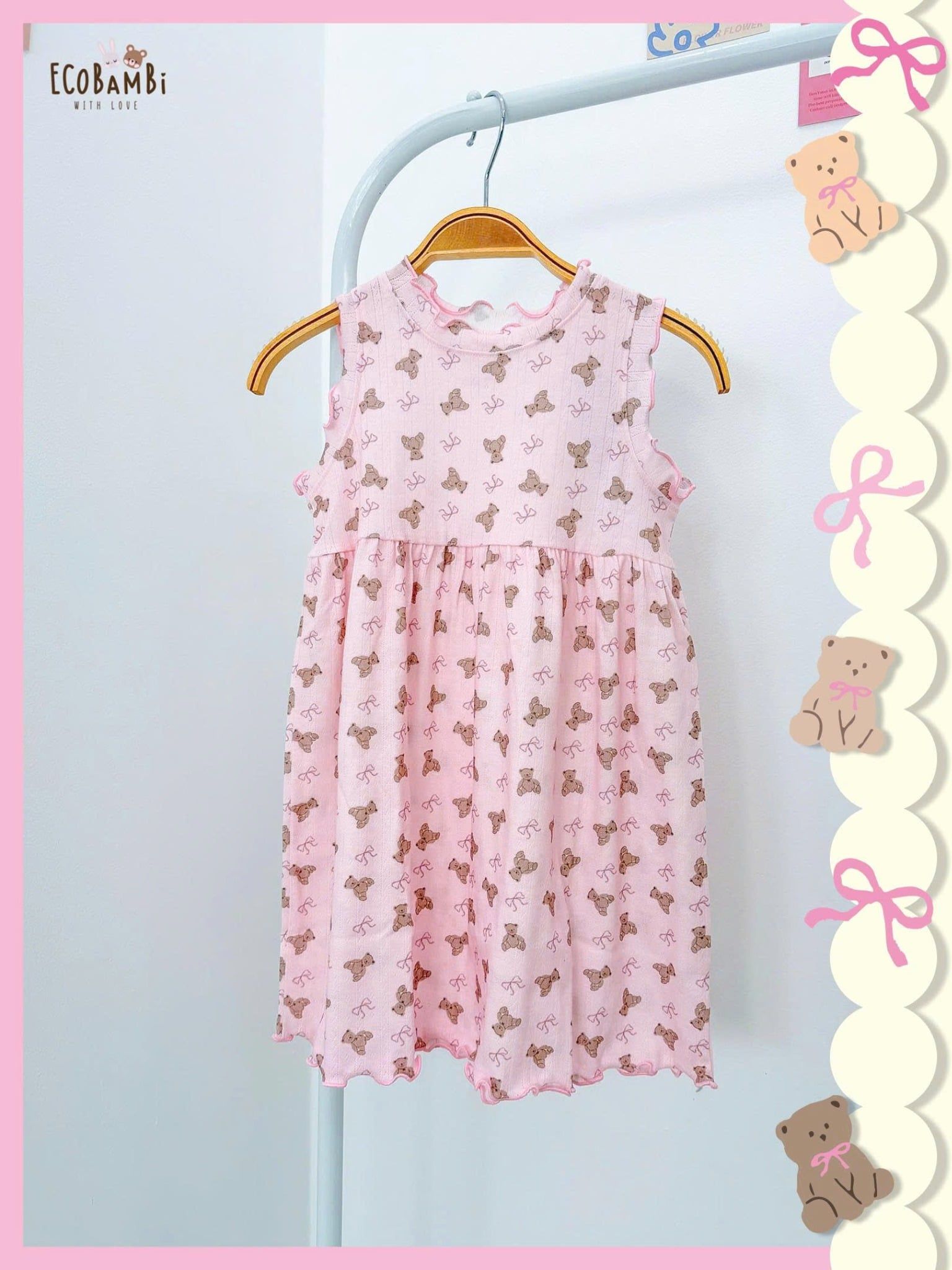  Đầm thun jacquard sát nách phối bèo bé gái ECOBAMBI - BB-24DAMBG041 - 8935334001848 
