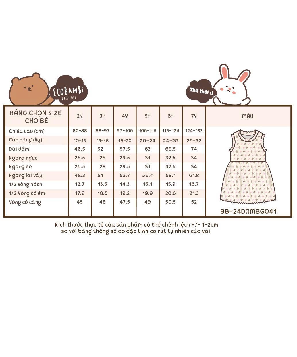  Đầm thun jacquard sát nách phối bèo bé gái ECOBAMBI - BB-24DAMBG041 - 8935334001848 