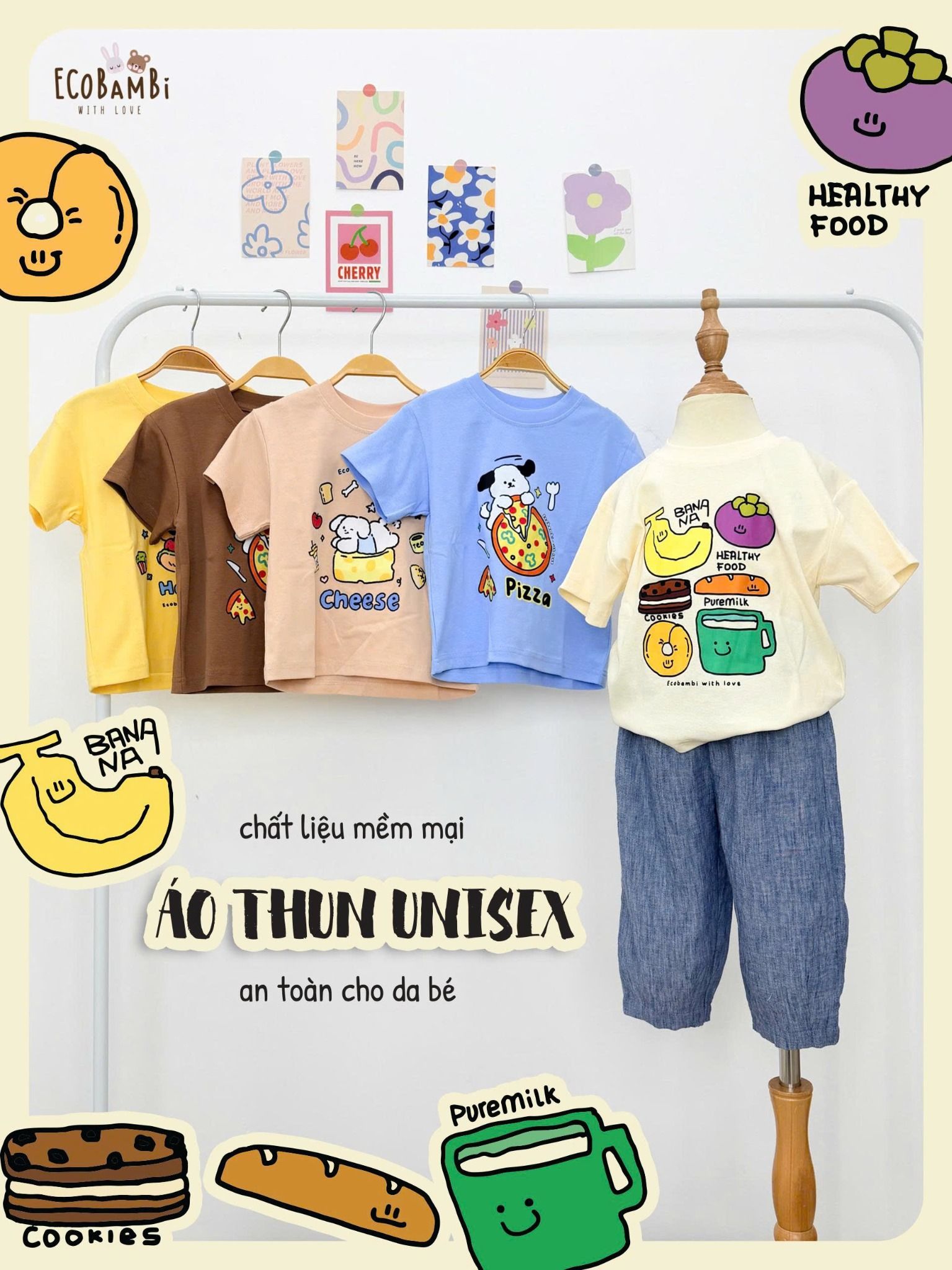  Aó thun tay ngắn form lửng unisex ECOBAMBI - 8935334000360 
