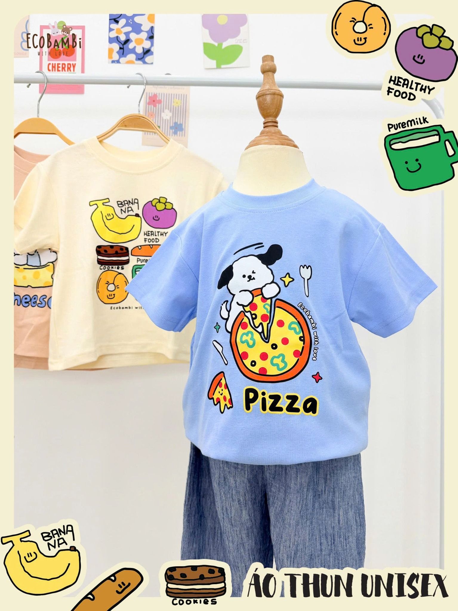  Aó thun tay ngắn form lửng unisex ECOBAMBI - 8935334000360 