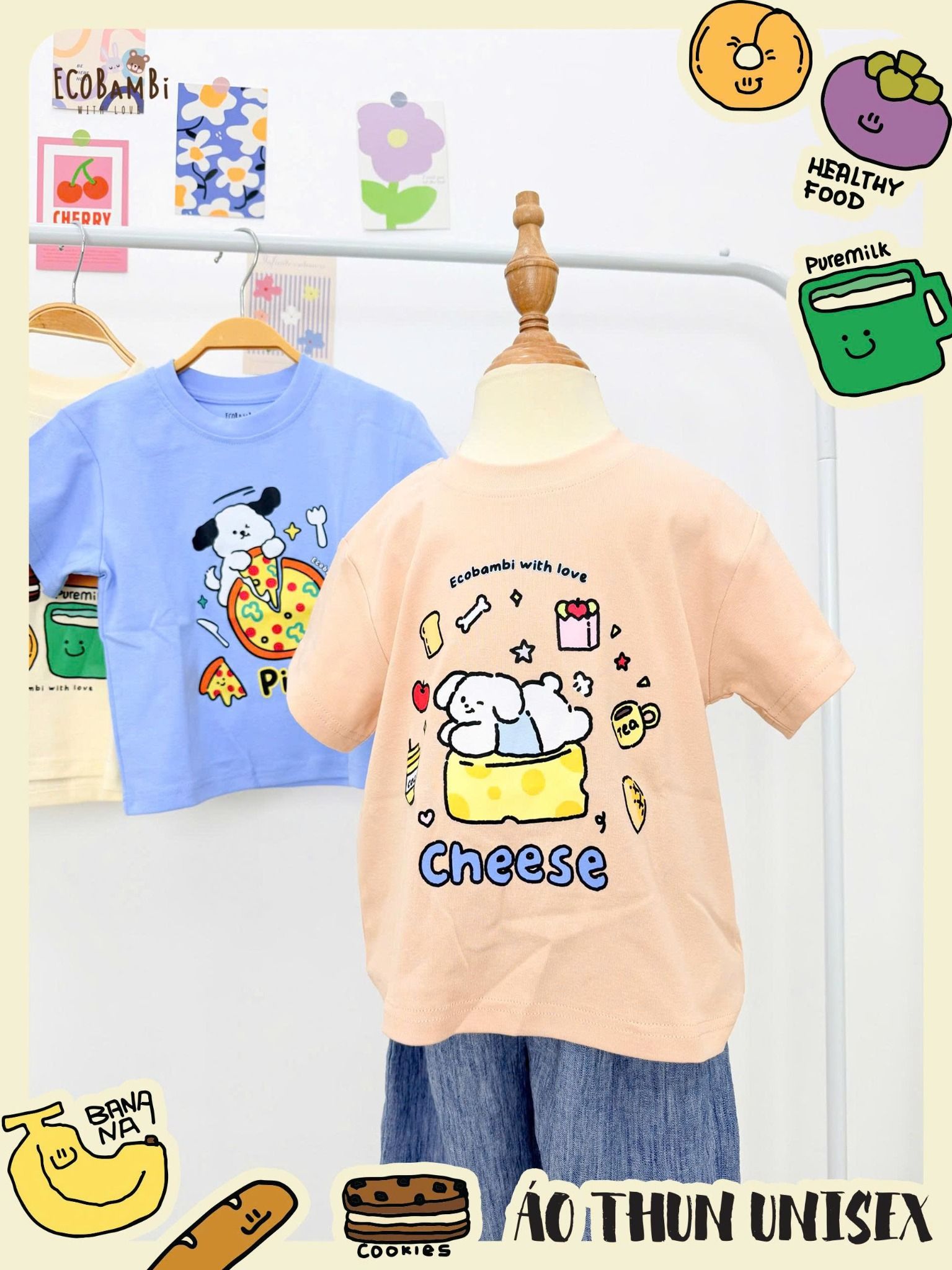  Aó thun tay ngắn form lửng unisex ECOBAMBI - 8935334000360 