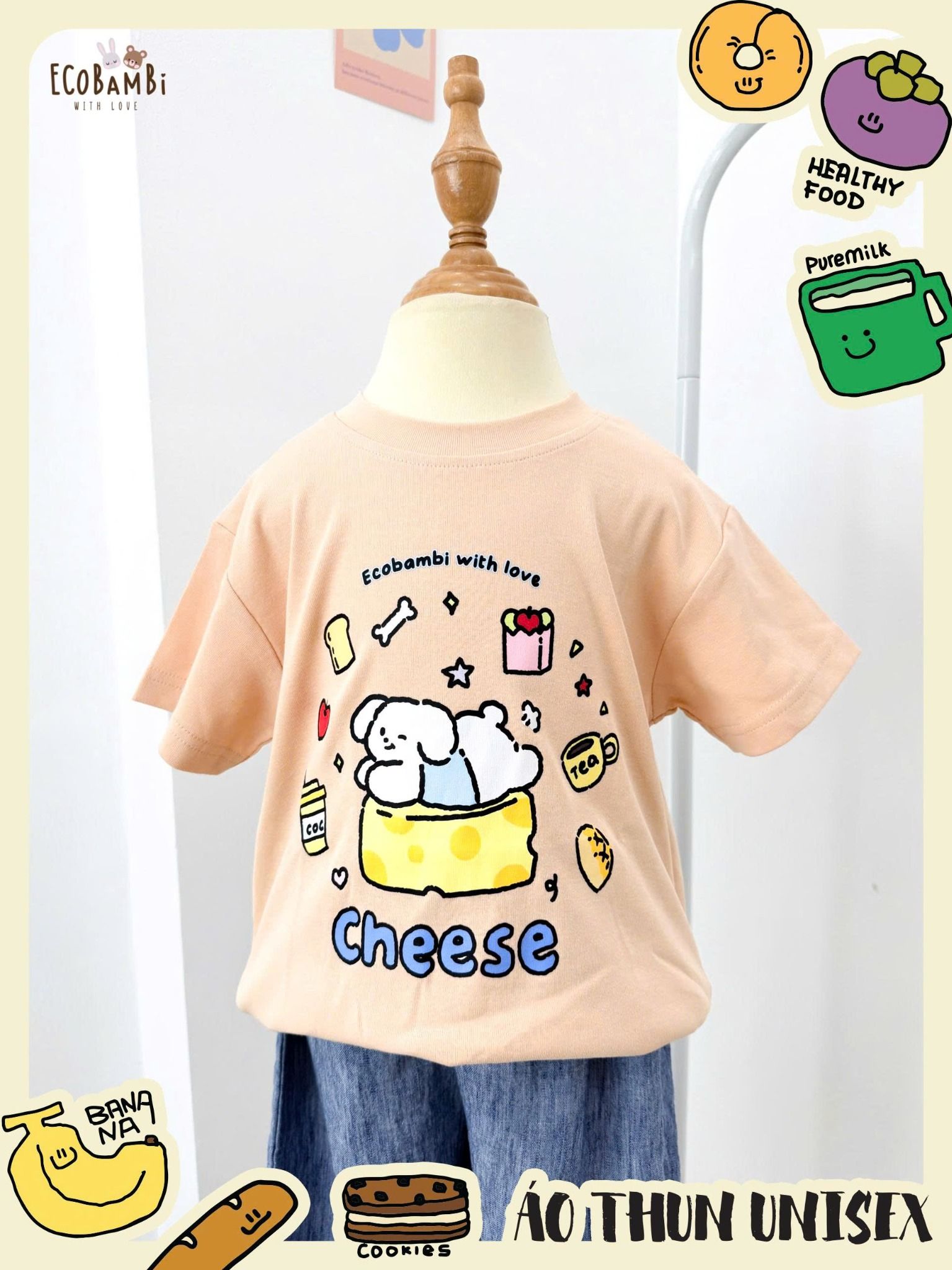  Aó thun tay ngắn form lửng unisex ECOBAMBI - 8935334000360 