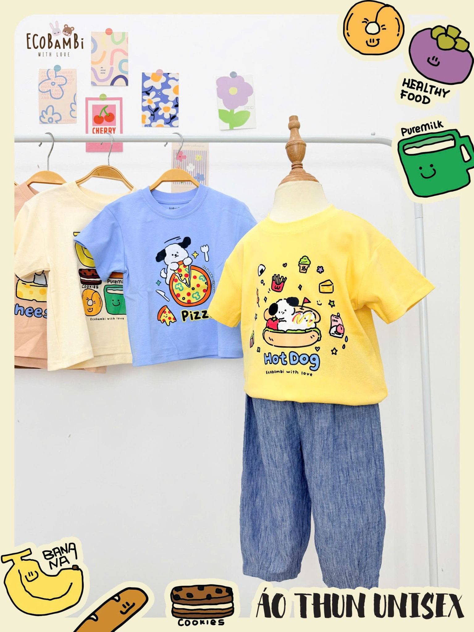  Aó thun tay ngắn form lửng unisex ECOBAMBI - 8935334000360 