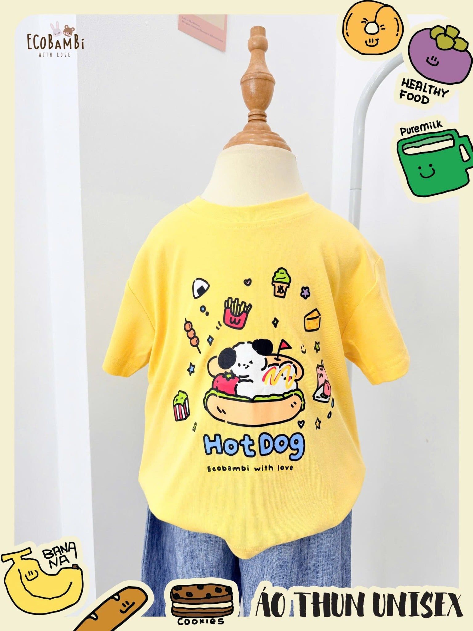  Aó thun tay ngắn form lửng unisex ECOBAMBI - 8935334000360 