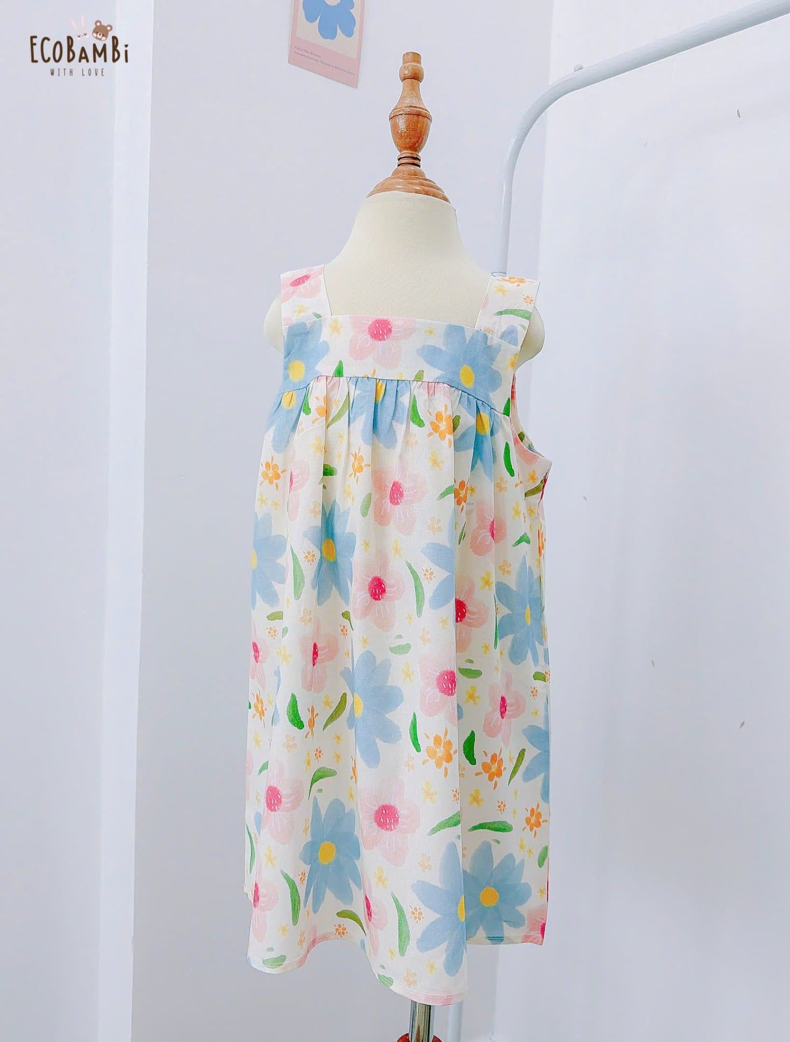  Đầm thô cotton 2 dây bản to bé gái ECOBAMBI - 8935334002357 