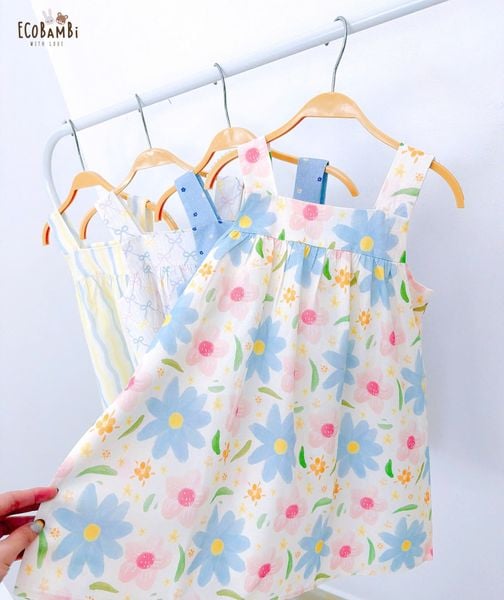  Đầm thô cotton 2 dây bản to bé gái ECOBAMBI - 8935334002357 
