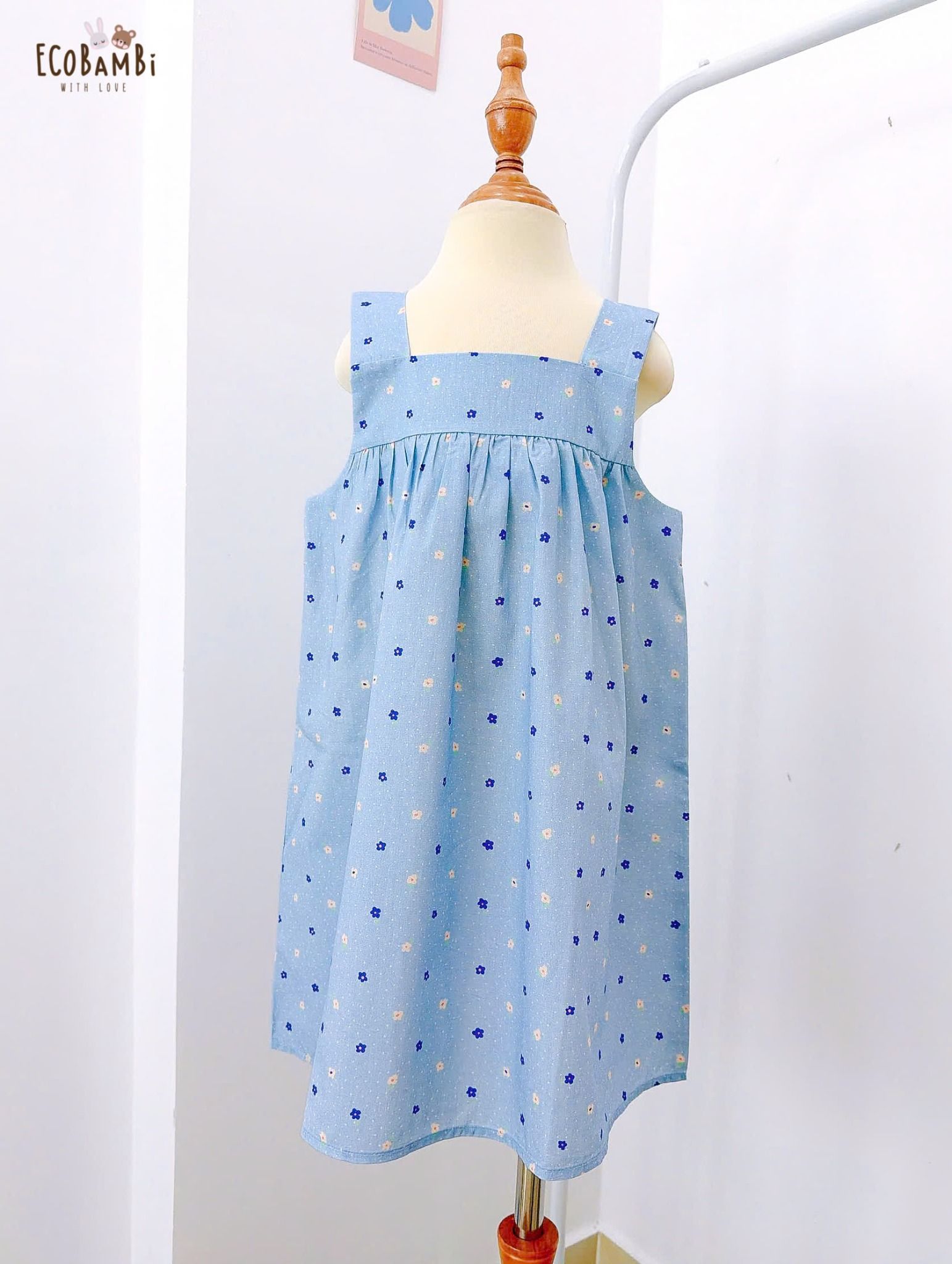  Đầm thô cotton 2 dây bản to bé gái ECOBAMBI - 8935334002357 