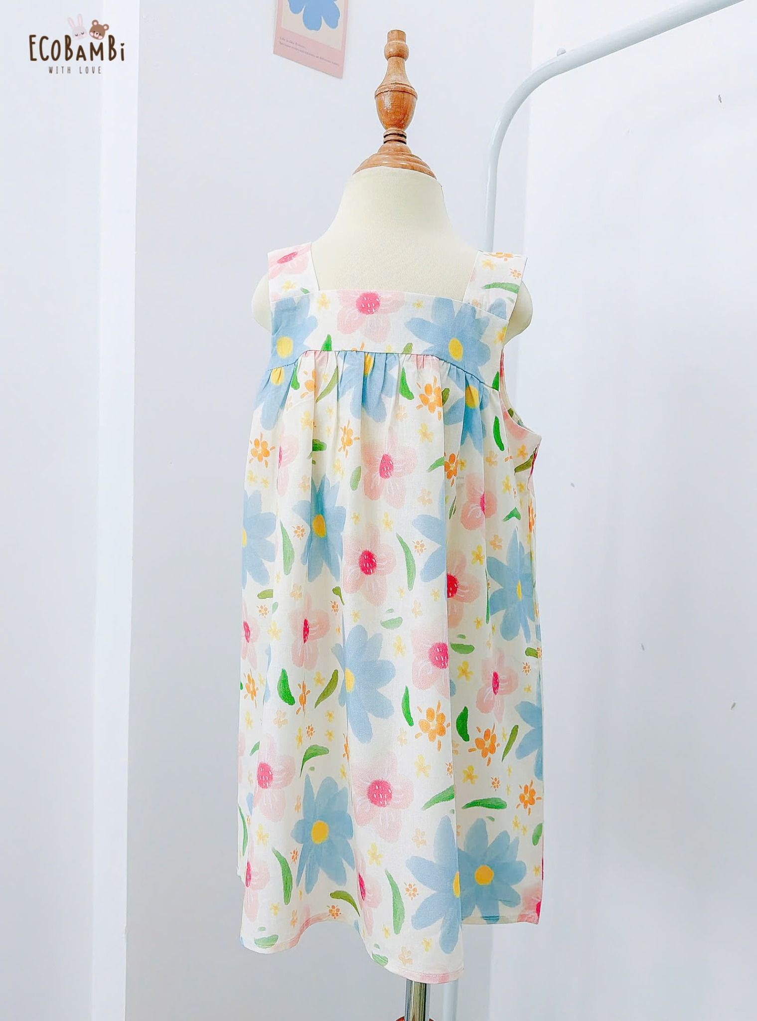  Đầm thô cotton 2 dây bản to bé gái ECOBAMBI - 8935334002357 
