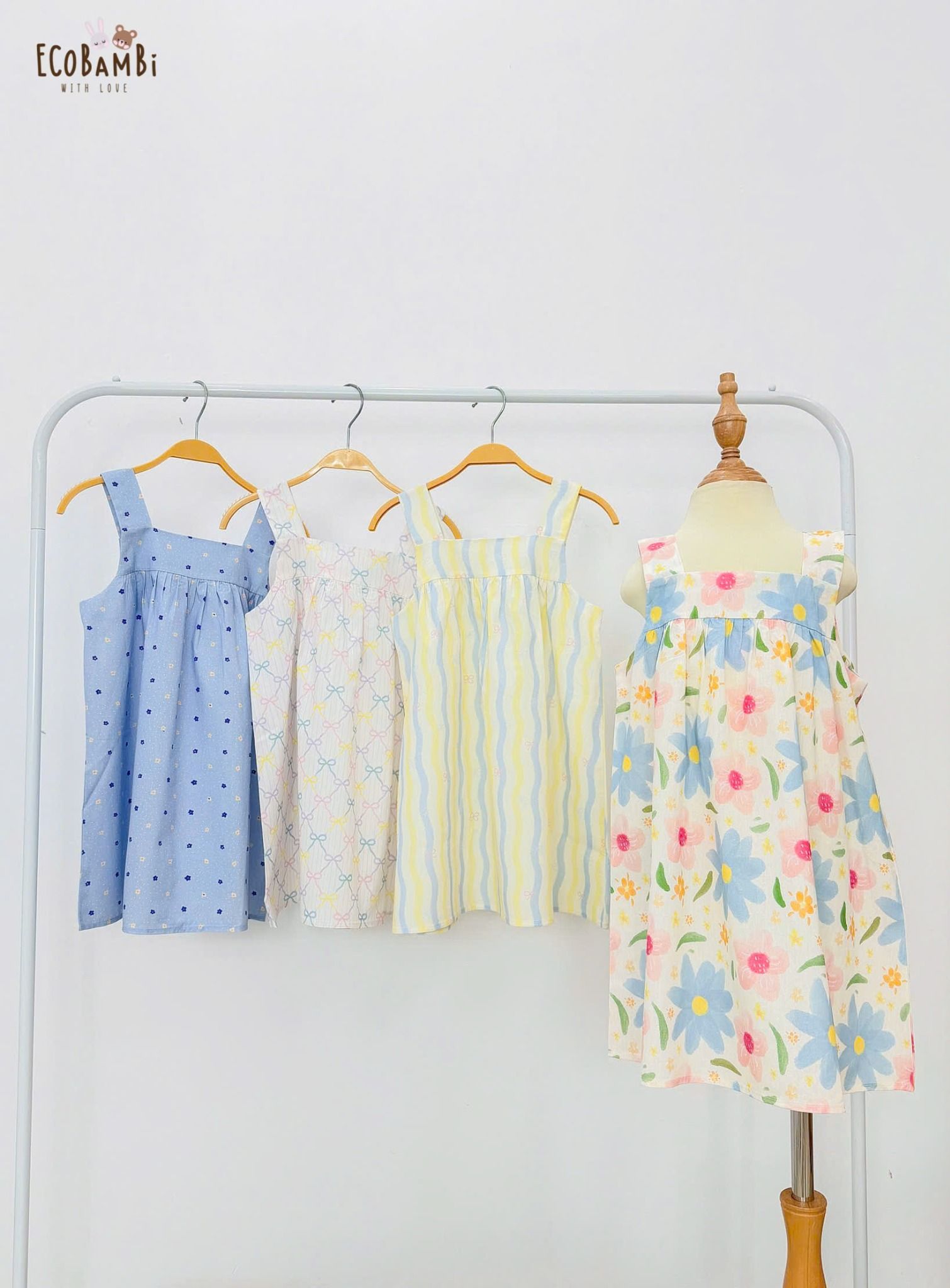  Đầm thô cotton 2 dây bản to bé gái ECOBAMBI - 8935334002357 