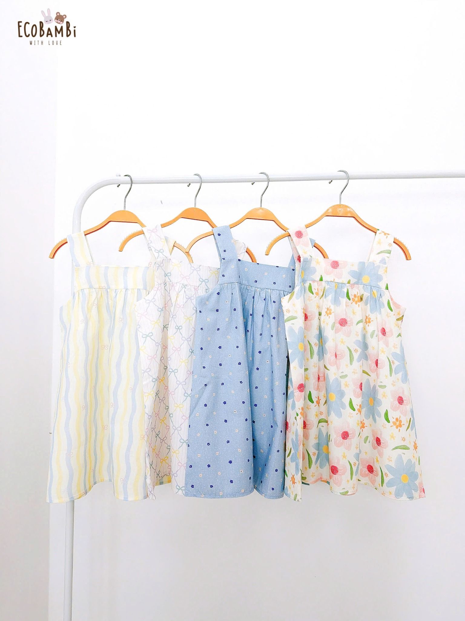  Đầm thô cotton 2 dây bản to bé gái ECOBAMBI - 8935334002357 