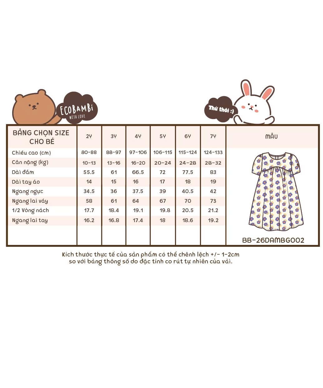  Đầm thô cotton tay ngắn dáng chữ A bé gái ECOBAMBI - 8935334002333 