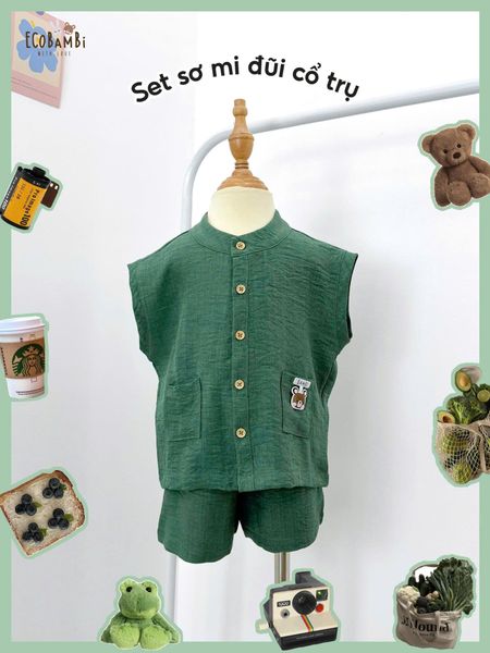  Set sơ mi đũi cổ trụ - vai liền bé trai ECOBAMBI - 8935334002272 