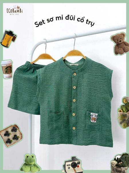  Set sơ mi đũi cổ trụ - vai liền bé trai ECOBAMBI - 8935334002272 