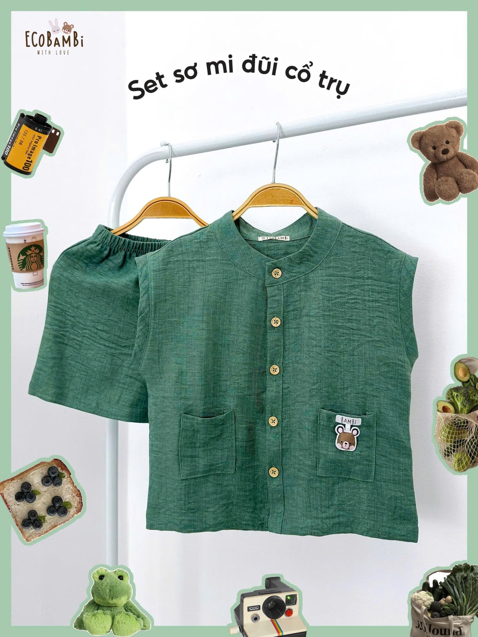  Set sơ mi đũi cổ trụ - vai liền bé trai ECOBAMBI - 8935334002272 