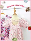  Đầm thô cotton tay phồng cổ vuông bé gái ECOBAMBI - 8935334002326 