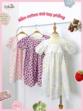 Đầm thô cotton tay phồng cổ vuông bé gái ECOBAMBI - 8935334002326 