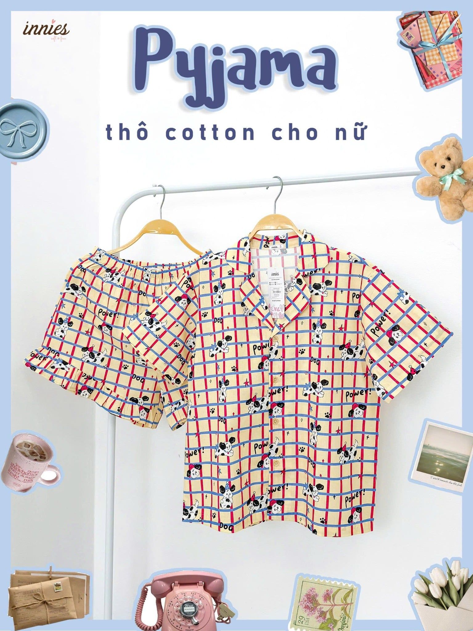  Pyjama cotton thô quần shorts nữ Innies - 8935334001138 