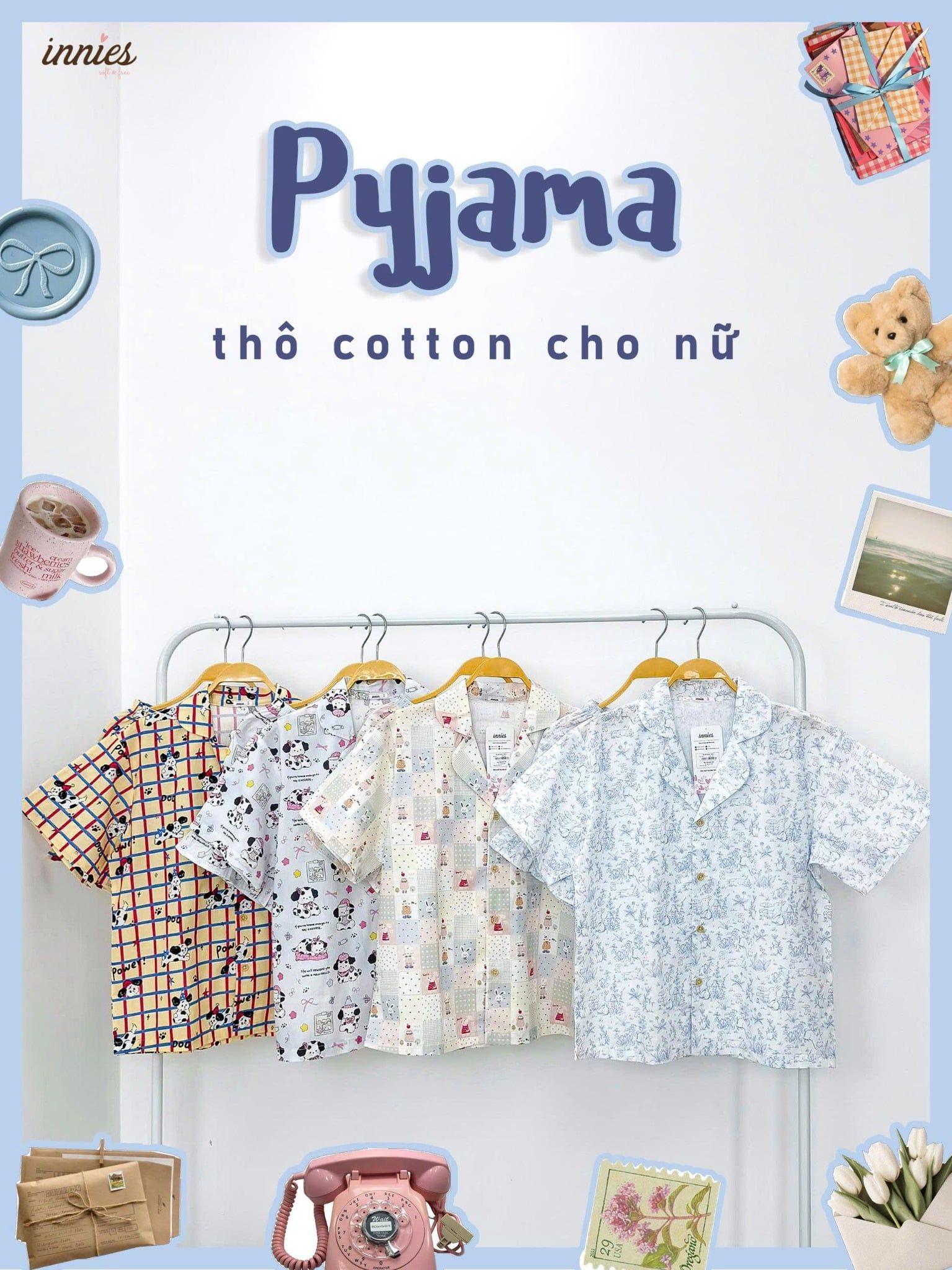  Pyjama cotton thô quần shorts nữ Innies - 8935334001138 
