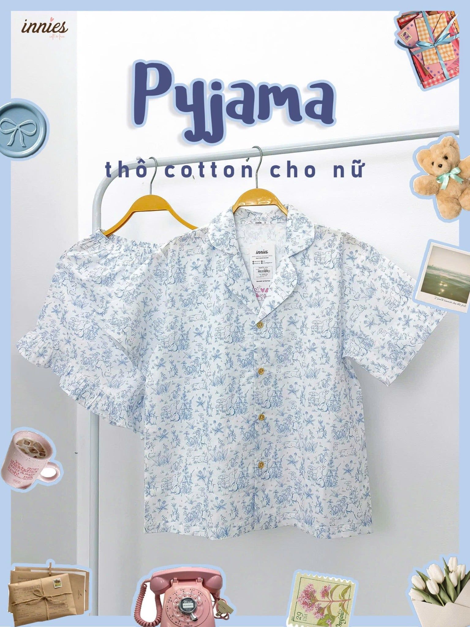  Pyjama cotton thô quần shorts nữ Innies - 8935334001138 