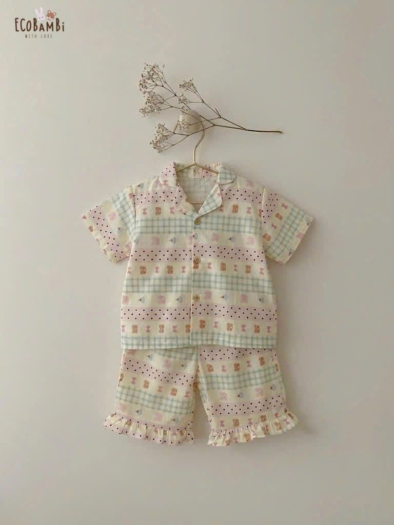  Pyjama cotton thô quần lửng bé gái ECOBAMBI - 8935334001855 