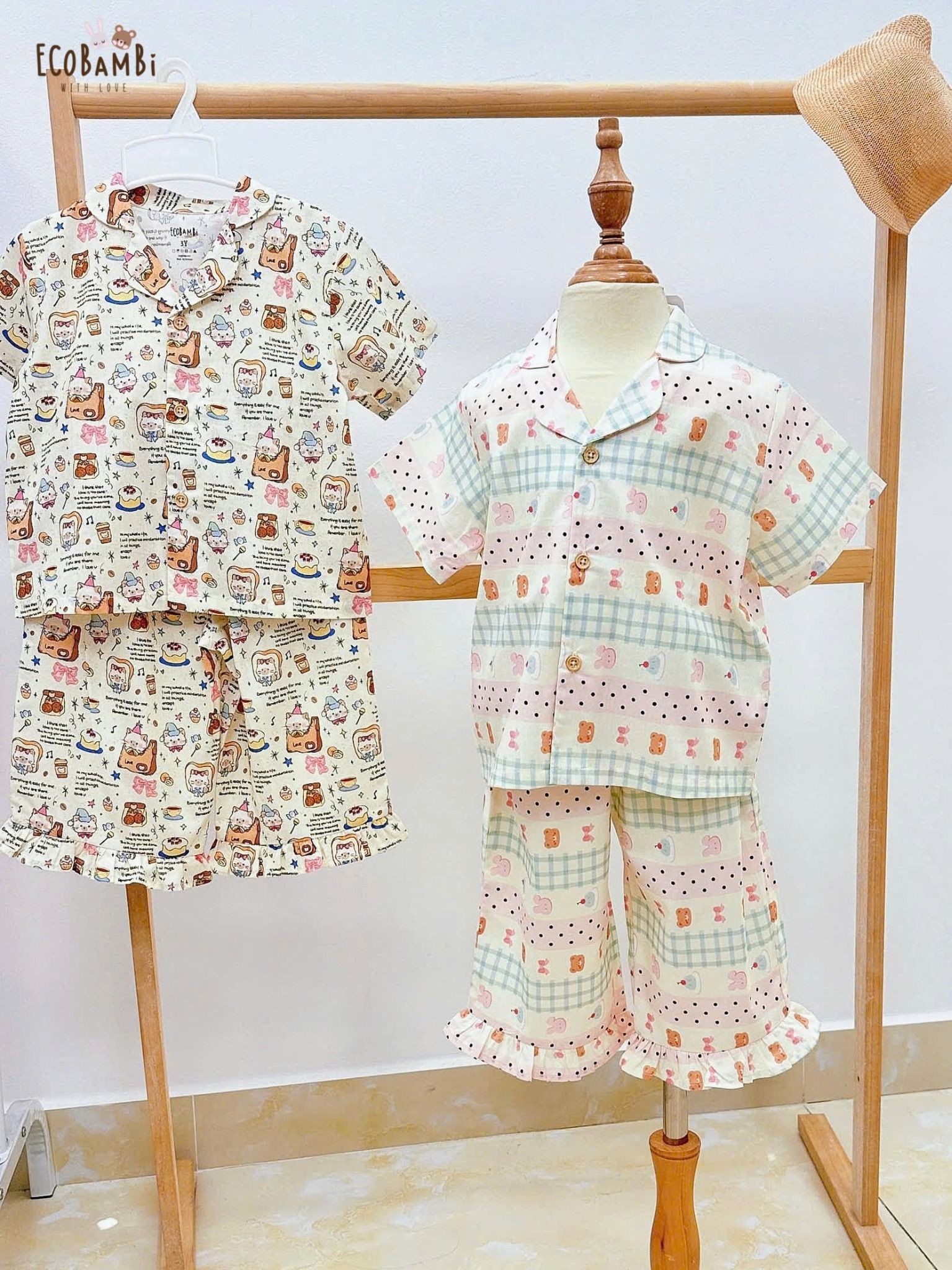  Pyjama cotton thô quần lửng bé gái ECOBAMBI - 8935334001855 