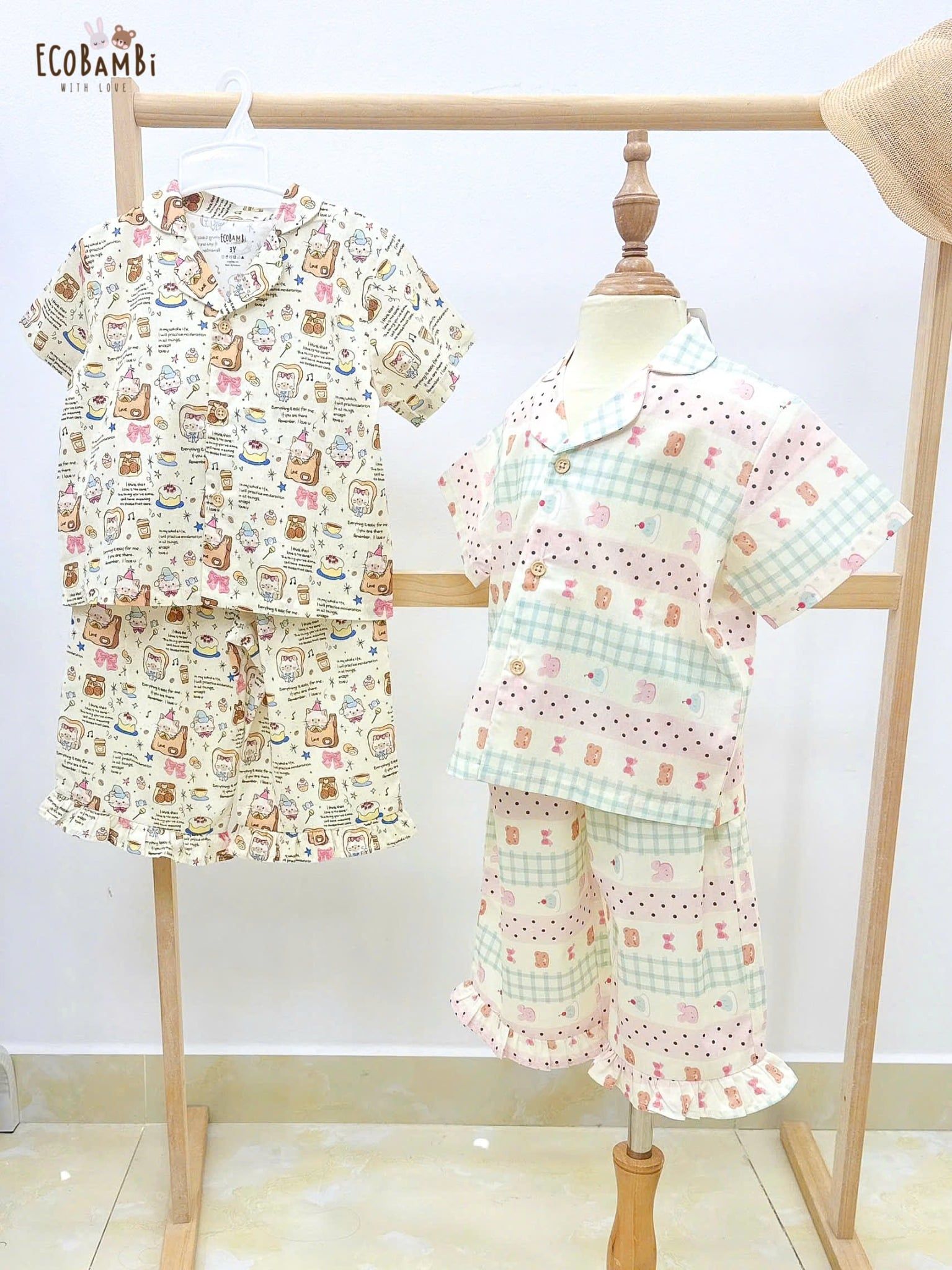  Pyjama cotton thô quần lửng bé gái ECOBAMBI - 8935334001855 