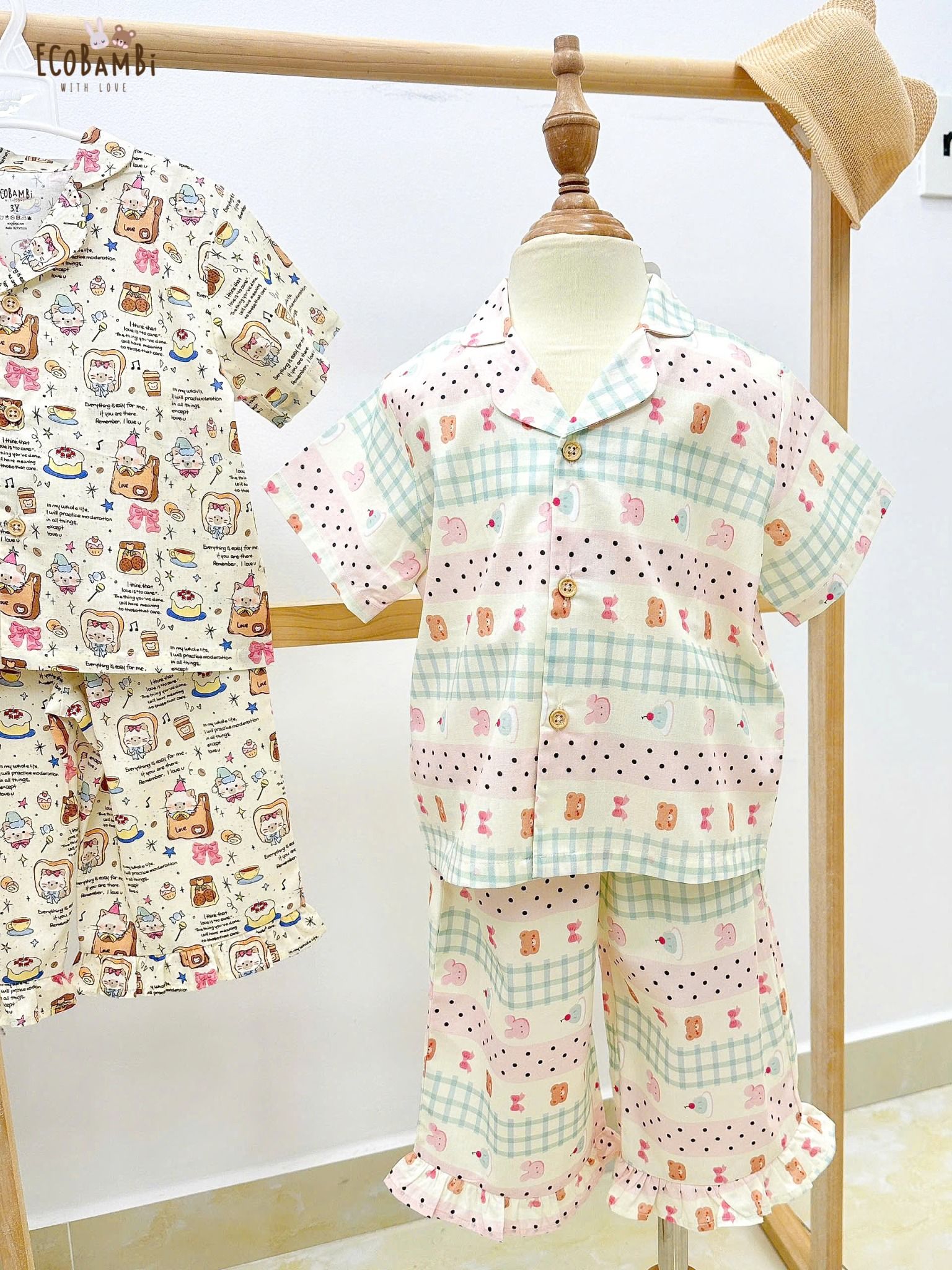  Pyjama cotton thô quần lửng bé gái ECOBAMBI - 8935334001855 