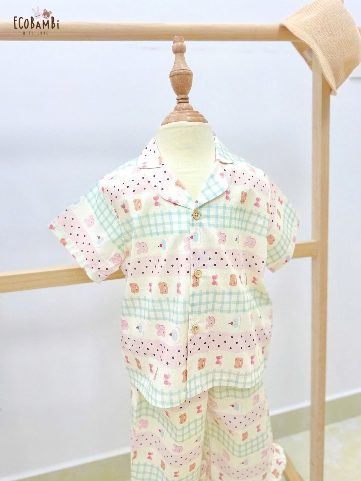  Pyjama cotton thô quần lửng bé gái ECOBAMBI - 8935334001855 